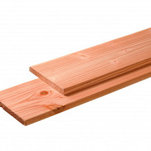 Douglas plank 1 zijde geschaafd, 1 zijde fijnbezaagd 2,8 x 24,5 x 500 cm, onbehandeld.