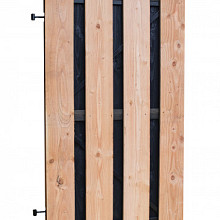 Douglas fijnbezaagde plankendeur met zwarte binnenzijde, op zwart verstelbaar frame, 100 x 180 cm, zwart/onbehandeld.