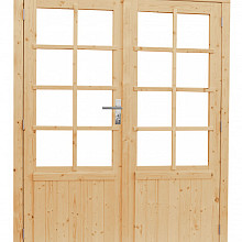 Vuren dubbele 8-ruits deur inclusief kozijn, 168 x 201 cm, onbehandeld.